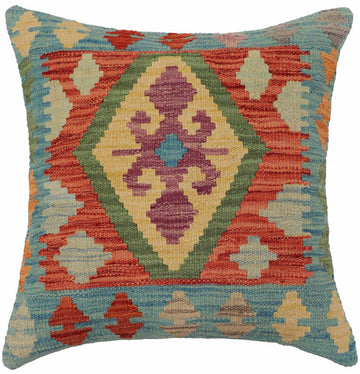 handmade Traditional Pillow Blue Red Hand-Woven SQUARE 100% WOOL  Hand woven turkish pillow  PILLOW